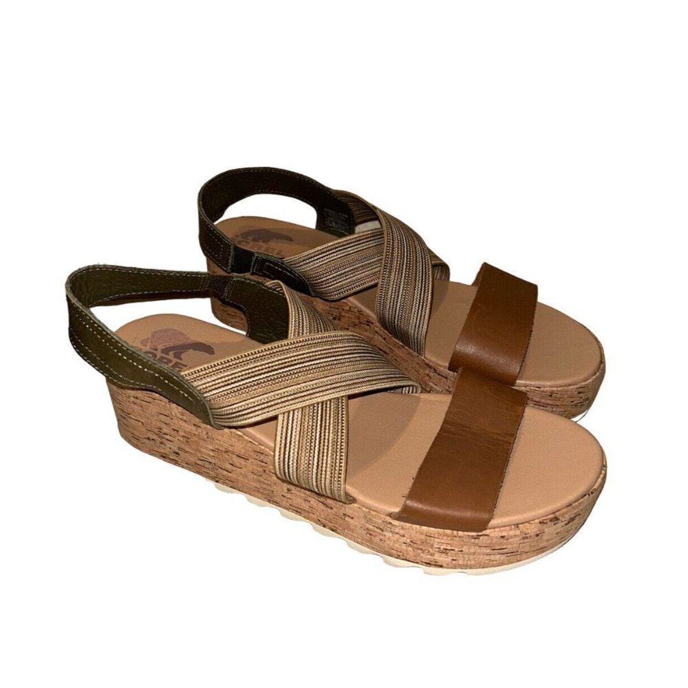 Sorel Multi Color Cameron Boho Platform Wedged Slingback Strappy Sandals Size 10